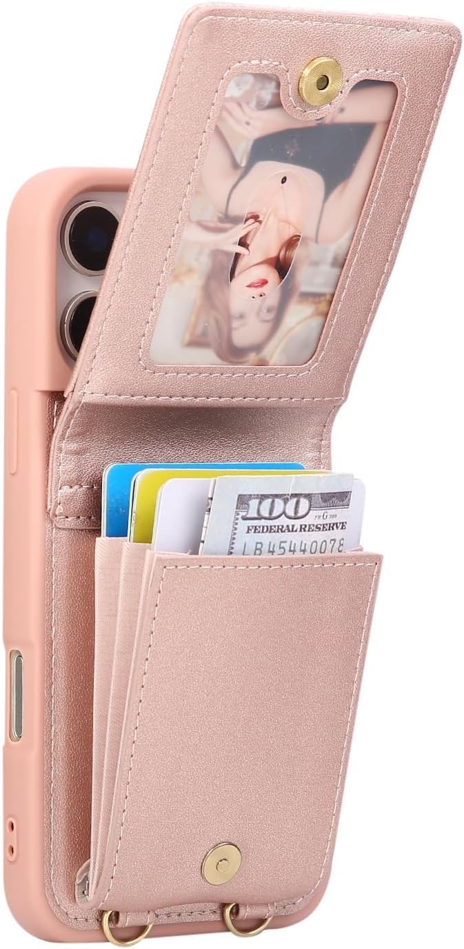 Leather Wallet Crossbody Case for iPhone 17/17 Air/17 Pro/17 Pro Max, Flap Card Storage Stand Cover, Long Shoulder Strap Shell(Beige,17 Air)