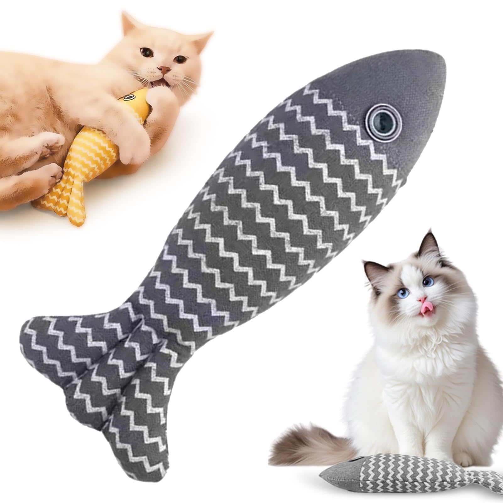 DRXRD Cat Toys Fish, 1/3 PCS Catnip Toys Fish, Cat Toys Self Play, Indoor Cat Toys for Catnip Fish, Interactive Kitten Exercise Kicker Toys, Chew Bite Supplies for Cat Toys Self Play Gray-1PCS