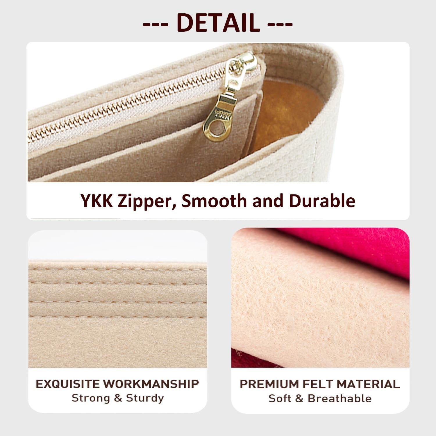 Felt Small Insert Purse Organizer with Zipper Compatible with GG Small Marmont Insert Matelasse Shoulder Bag and More, Mini Handbag Organizer Pouch for Women Inner Bladder Bag (Beige, S) - Image 3