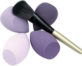 Mocarheri Makeup Sponge 4Pcs & Foundation Brushes 1Pcs, Soft Sponge For Liquid Foundation, Creams, and Powders，Latex Free Wet and Dry Makeup Sponge (Purple Series)