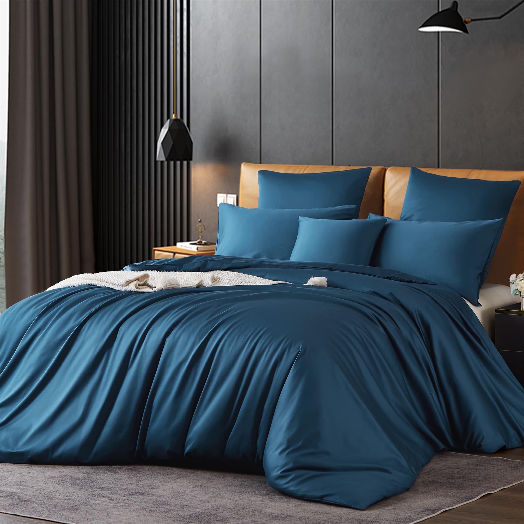 Housse de couette satin de coton 200x200 parure de lit bleu canard