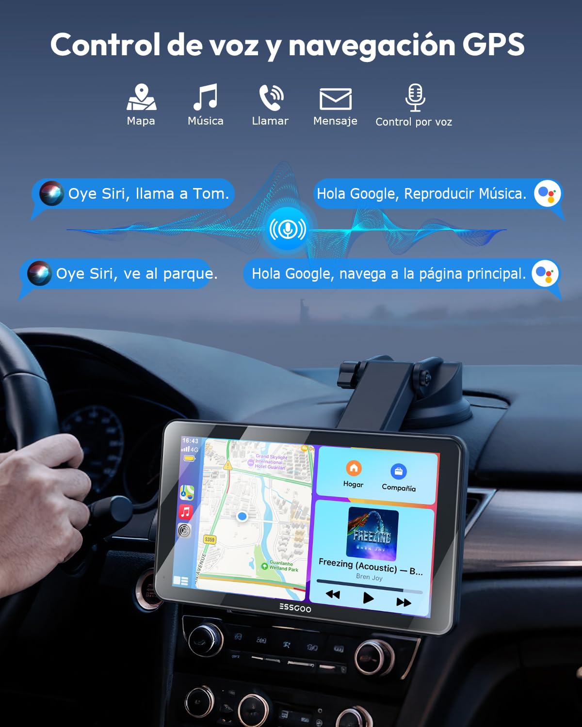 ESSGOO 7 Pulgadas Pantalla Carplay Coche Android Auto con Cámara de Reversa