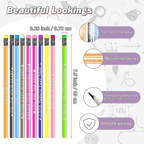 Miniatura 2 de IKAYAS 50 lápices motivacionales que cambian de color con frases motivacionales para el aula, lápices de colores, lápices de estado de ánimo, lápiz