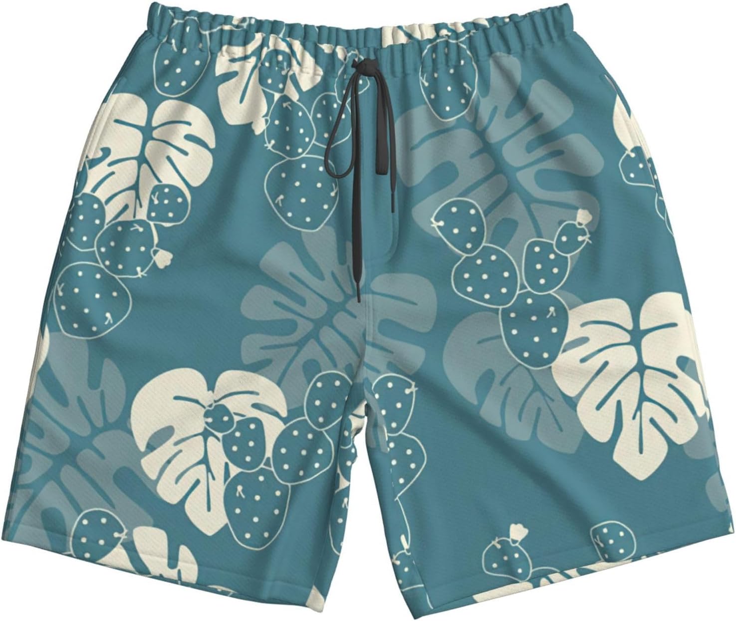 Luxury Cute Leaves Print Men's Hawaiian Beach Shorts Elastic Novelty Summer Casual Shorts with Pocket