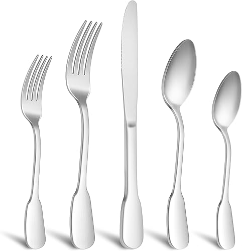 E-far Juego de cubiertos mate para 4, 20 piezas de cubiertos de acero inoxidable para el hogar, cocina, restaurante, tenedores, cucharas y cuchillos