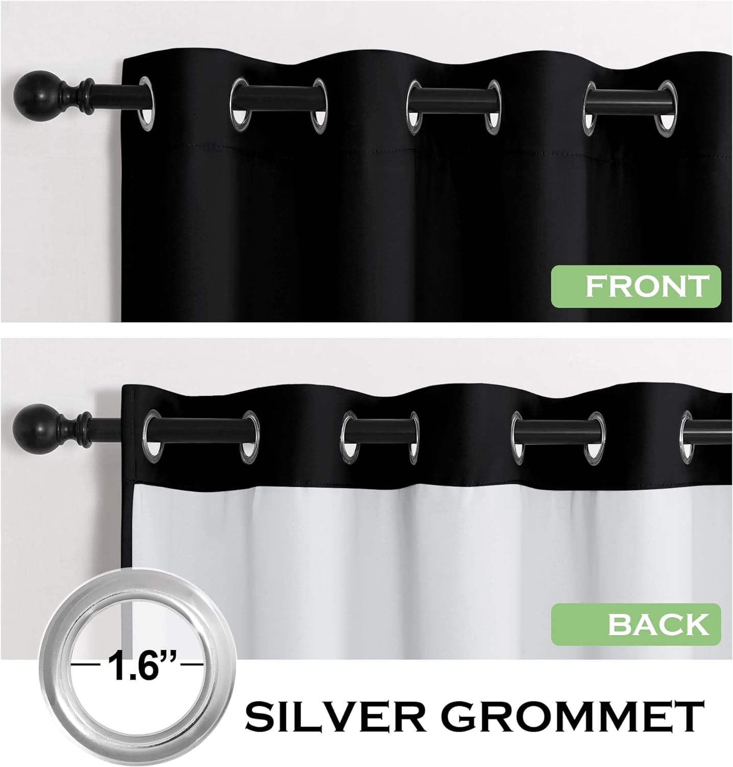 KGORGE Soundproof & Dust Particle Filtering Curtains 100% Blackout Window Cover Thermal Insulating Energy Smart Curtains for Living Room Bedroom Baby Nursery, W 52 x L 108 inches, Black, 1 Pair