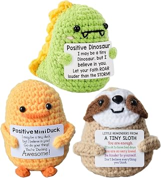 JoyChoi Emotional Support Crochet Animal Nuggets 3-Pack Mini Stuffed Animals Dinosaur, Duck & Sloth Funny Handmade Gifts & Cute Room Decor for Christmas, Birthdays & White Elephant Exchanges