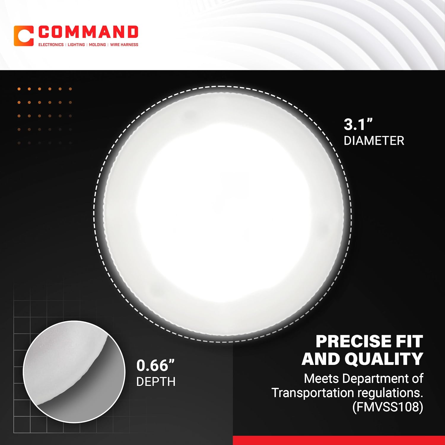 Command Electronics OEM LED RV Ceiling & Under-Cabinet Light - Made in USA - Recessed Mount for Easy Installation - Durable Design - Hardware & Connectors Included | 3.1" Diameter - White (2 Pack)