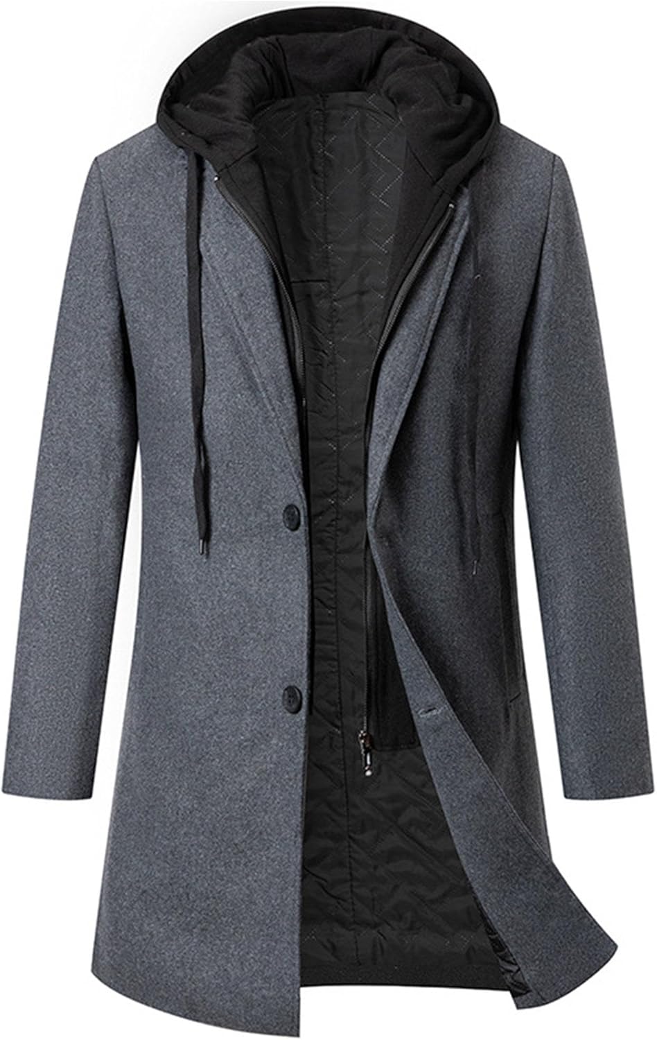 Maiyifu-GJ Men's Removable Hooded Wool Blend Overcoat Winter Single Breasted Trench Coats Casual Warm Classic Pea Jacket