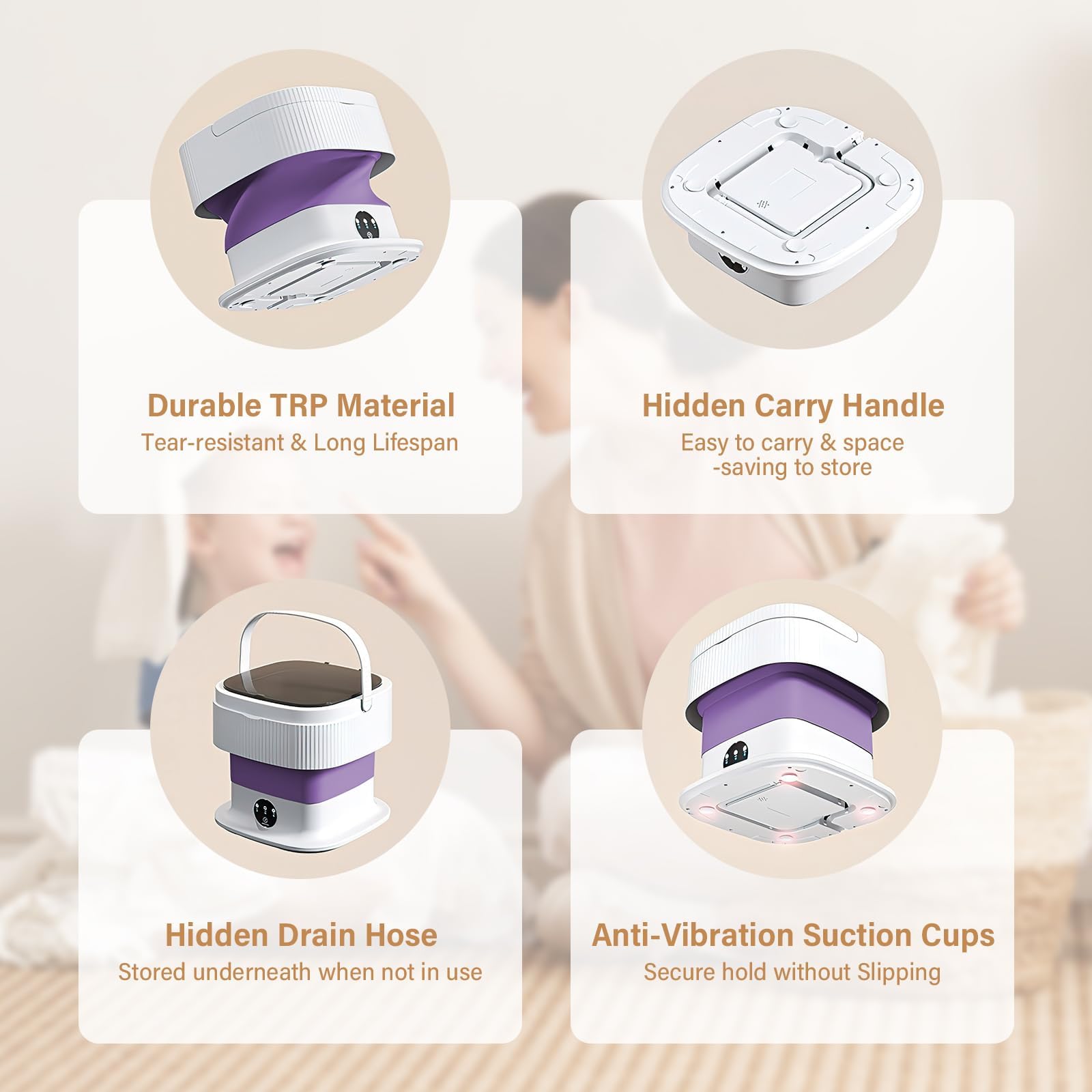 Mini lavadora de 10 litros con cesta giratoria, funcionamiento con pantalla táctil con un solo botón, 3 modos de lavado, lavadora compacta de viaje para ropa de bebé, ropa interior