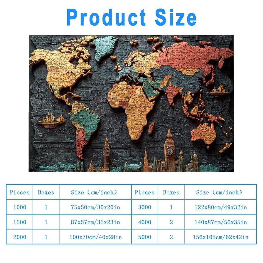 Puzzle 5000 elementów dla dorosłych, puzzle 5000 sztuk mapy świata dla dorosłych, duże drewniane puzzle z pudełkiem, gra koncentracyjna dla całej rodziny, do dekoracji domu, prezent dla kobiet, -7445