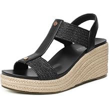 Espadrilles Wedge Sandals For Women Comfortable Open Toe Platform Sanadls Elastic Ankle Strap Wedges With Arch Support for Walking Beach Summer Shoes
