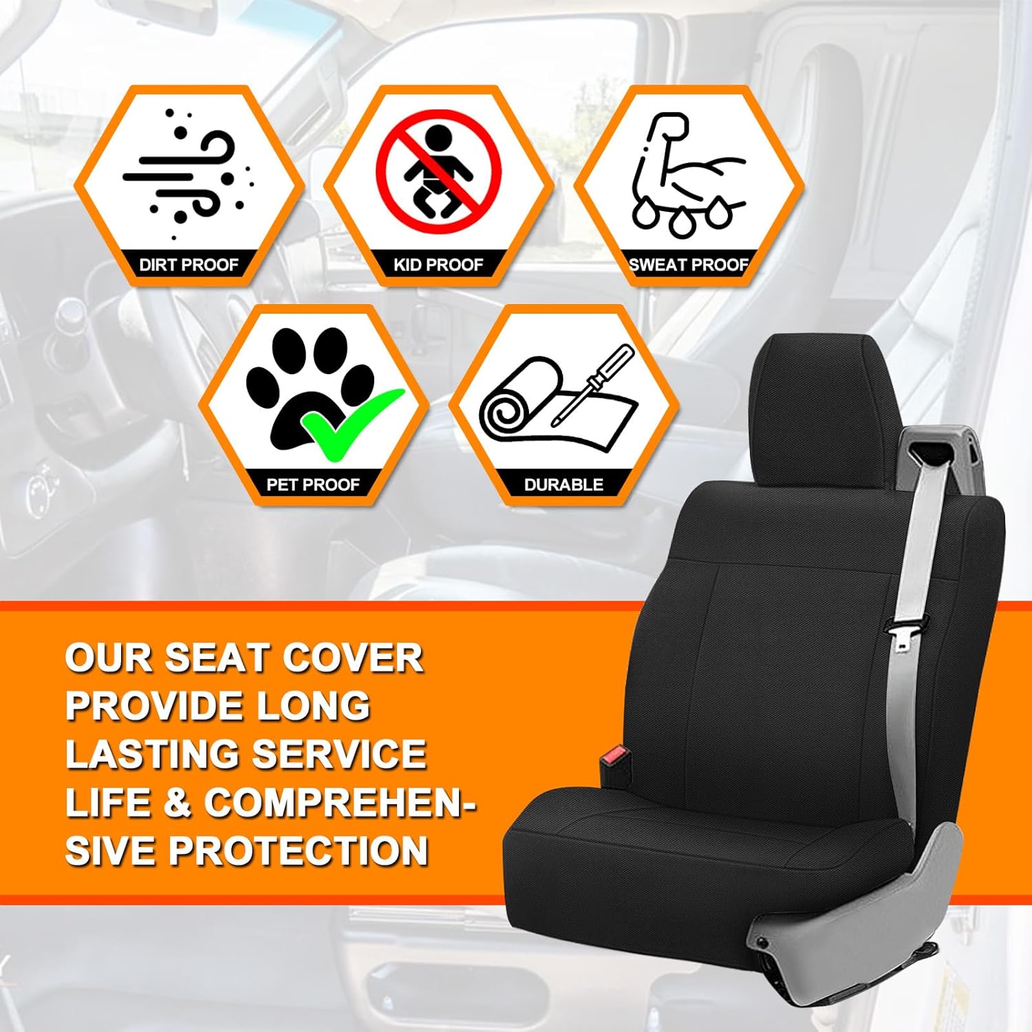 Truck Seat Cover Compatible with 2004-2008 Ford F150 XLT Super Cab Front & Rear, Knitted Fabric Durability Heavy Duty Seat Cover