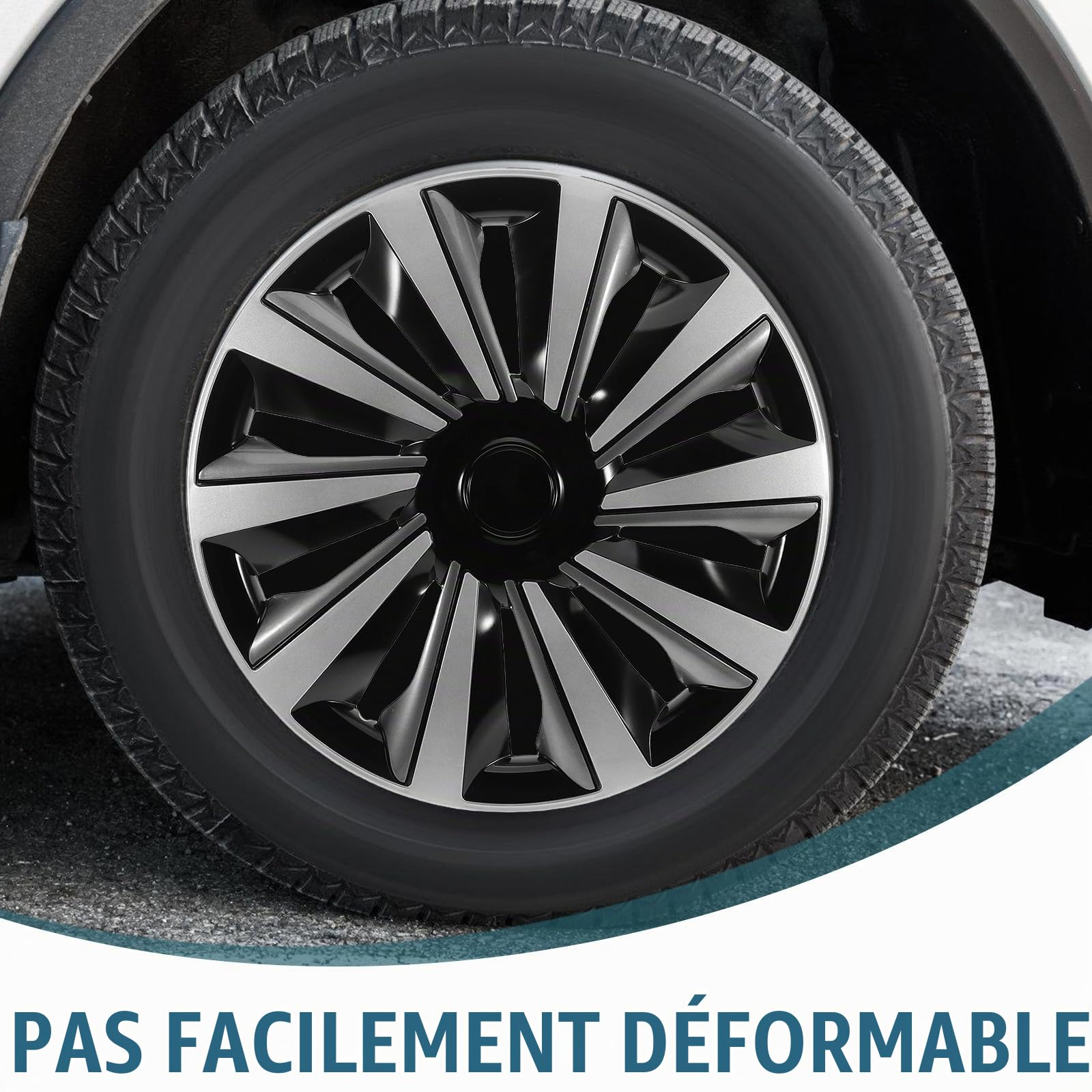 GANAZONO Enjoliveur de Roue 15 Pouces Argenté Gris, Cache-moyeux de Voiture Robuste, Bouchon de Vis de Moyeu, Couvre-Roue de Secours pour Protection et Décoration Automobile