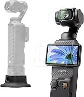 Vista 1 de PCTC Osmo Pocket 3 - Soporte de escritorio antideslizante de silicona + 4 paquetes de protector de lente de pantalla de vidrio templado, kit de Negro