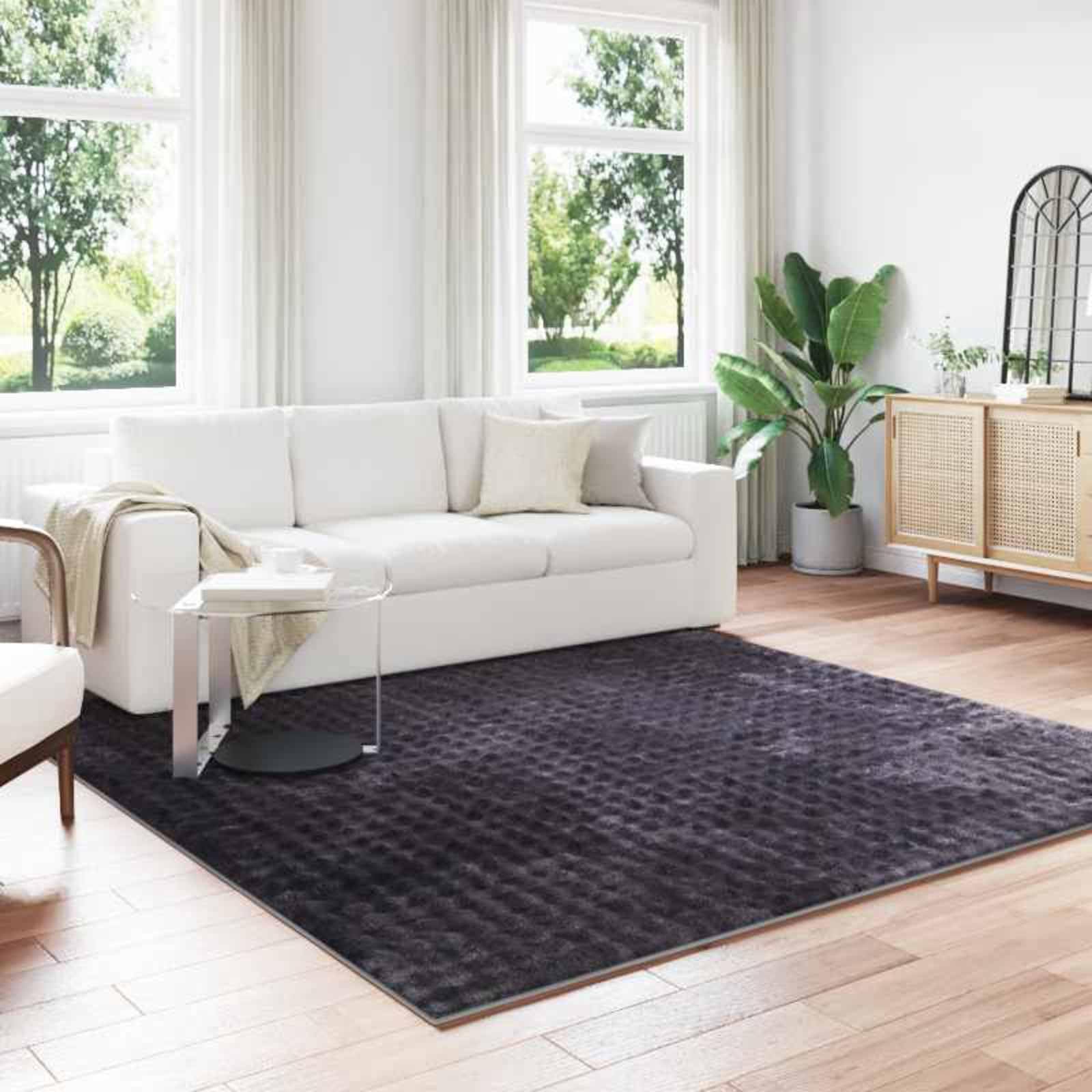SIROLO Tappeto beige, quadrato, 120 x 120 cm, in robusto poliestere, con fondo antiscivolo, per soggiorno, camera da letto e terrazza coperta