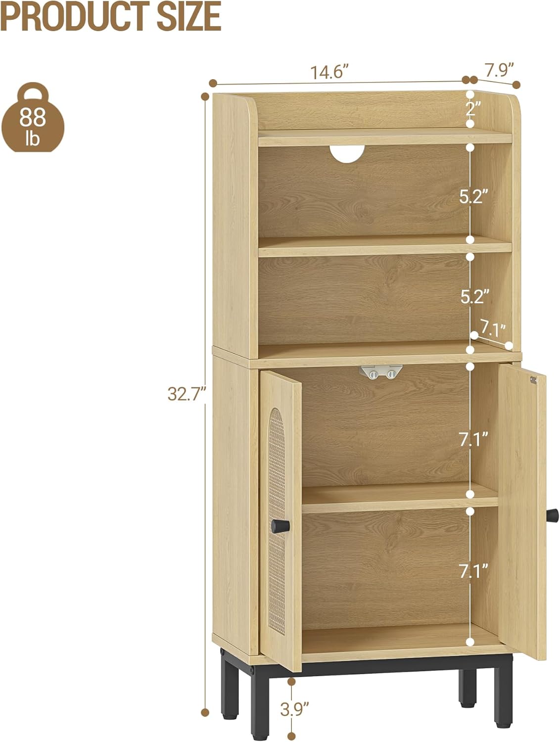 Hzuaneri Bathroom Storage Cabinet with open doors showing interior storage