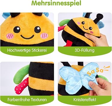 Hahaland Baby Spielzeug 3 6 7 8 9 10 12 MonateBiene Kuscheltier Musikalische Spielzeuge ab 1 2 jahr Mädchen JungenKrabbelspielzeug Tummy Time toy Neugeborenes Geschenk