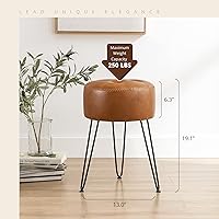 Vista 2 de LUE BONA Faux Leather Vanity Stool Chair for Makeup Room,Brown Stool for Vanity,19” Height, Tufted Small Vanity Chair with Metal Legs, Modern Foot