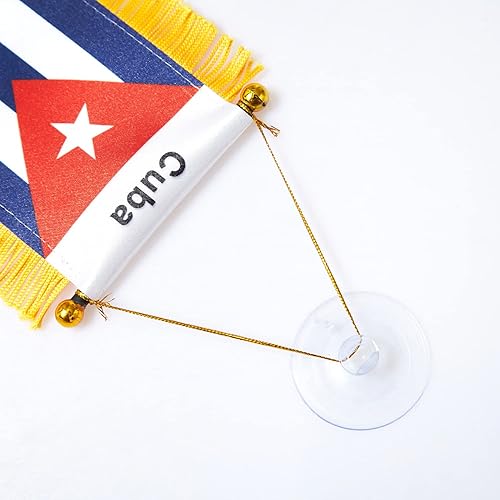 Miniatura 3 de Bandera colgante de ventana de Cuba, mini bandera cubana de automóvil con borla de poste con ventosa para decoración de espejo retrovisor (3 x 5