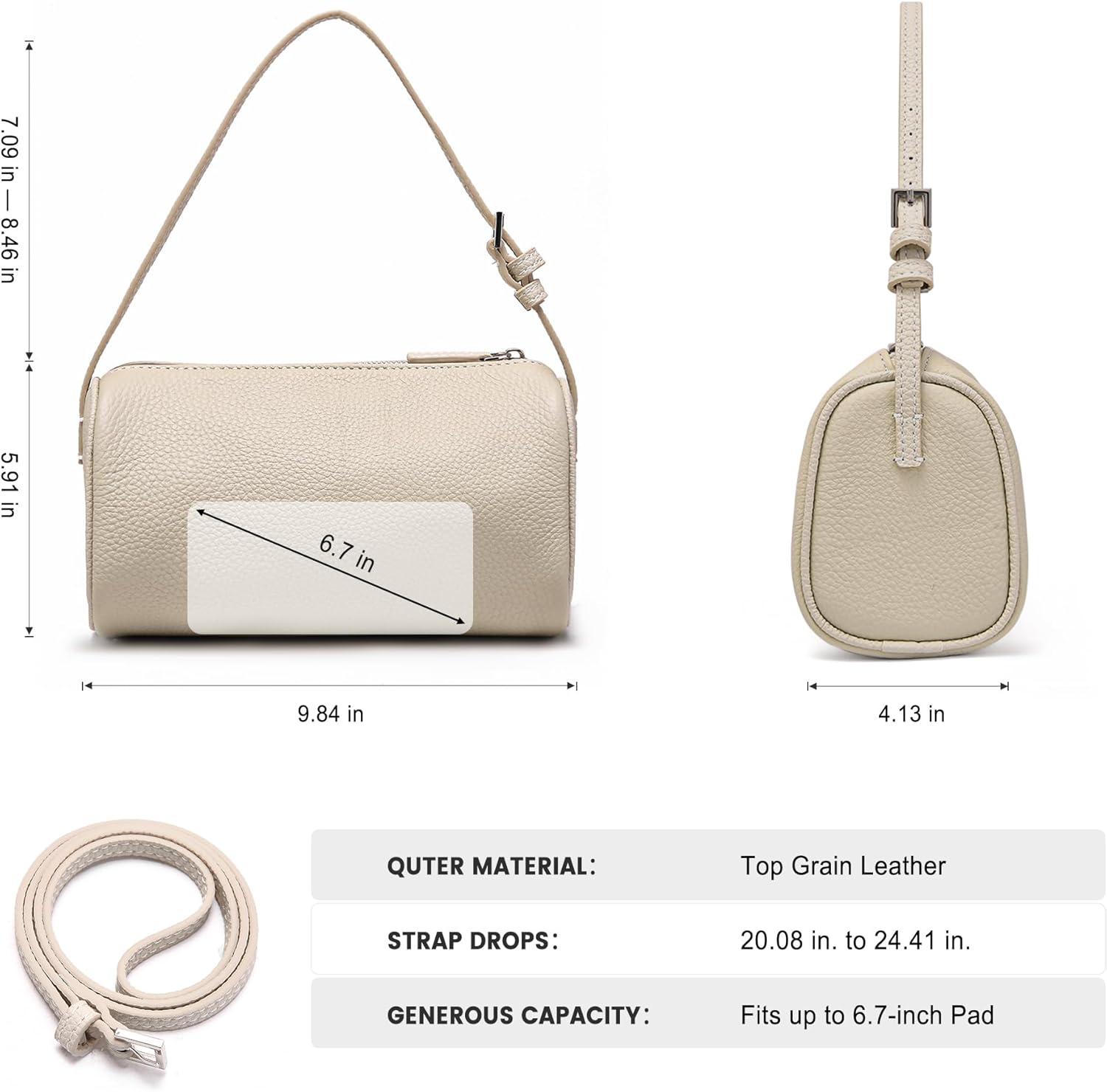 Genuine Leather Crossbody Purses for Women: Small Leather Barrel Shoulder Bags - Designer Trendy Handbags for Ladies