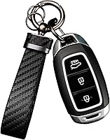 Turcee Carbon Fiber Leather Car Keychain with Anti-Lost D-Ring - Stylish Key Fob Holder for Cars, Trucks, Motorcycles (Black)