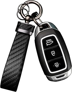 Turcee Carbon Fiber Leather Car Keychain with Anti-Lost D-Ring - Stylish Key Fob Holder for Cars, Trucks, Motorcycles (Black)