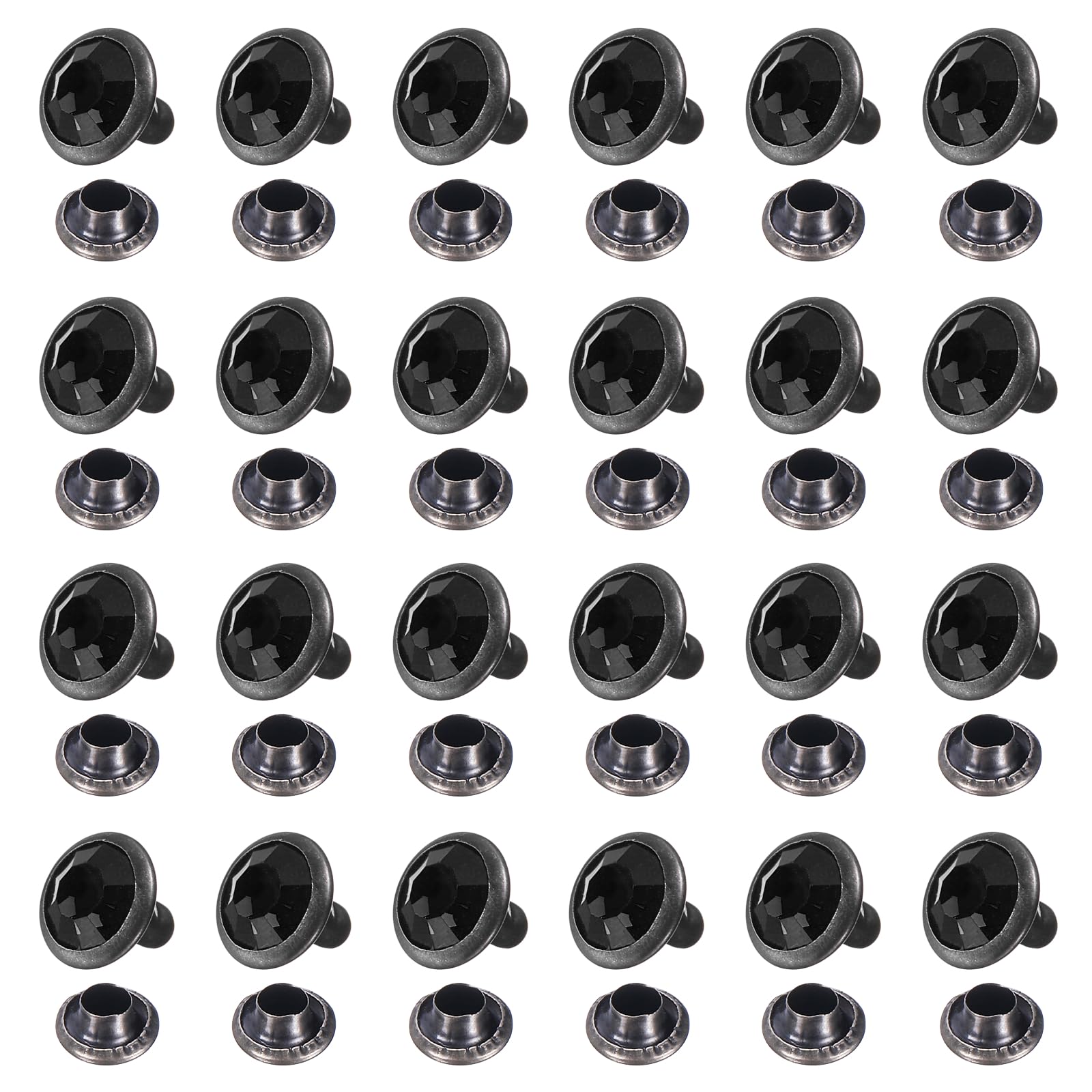 sourcing map 50pcs Colorful Crystal Rivets 6mm Rhinestone Rapid Stud Rivets Metal Studs for Clothing Leather Fabric Arts Crafts Decoration Leathercraft DIY, Black