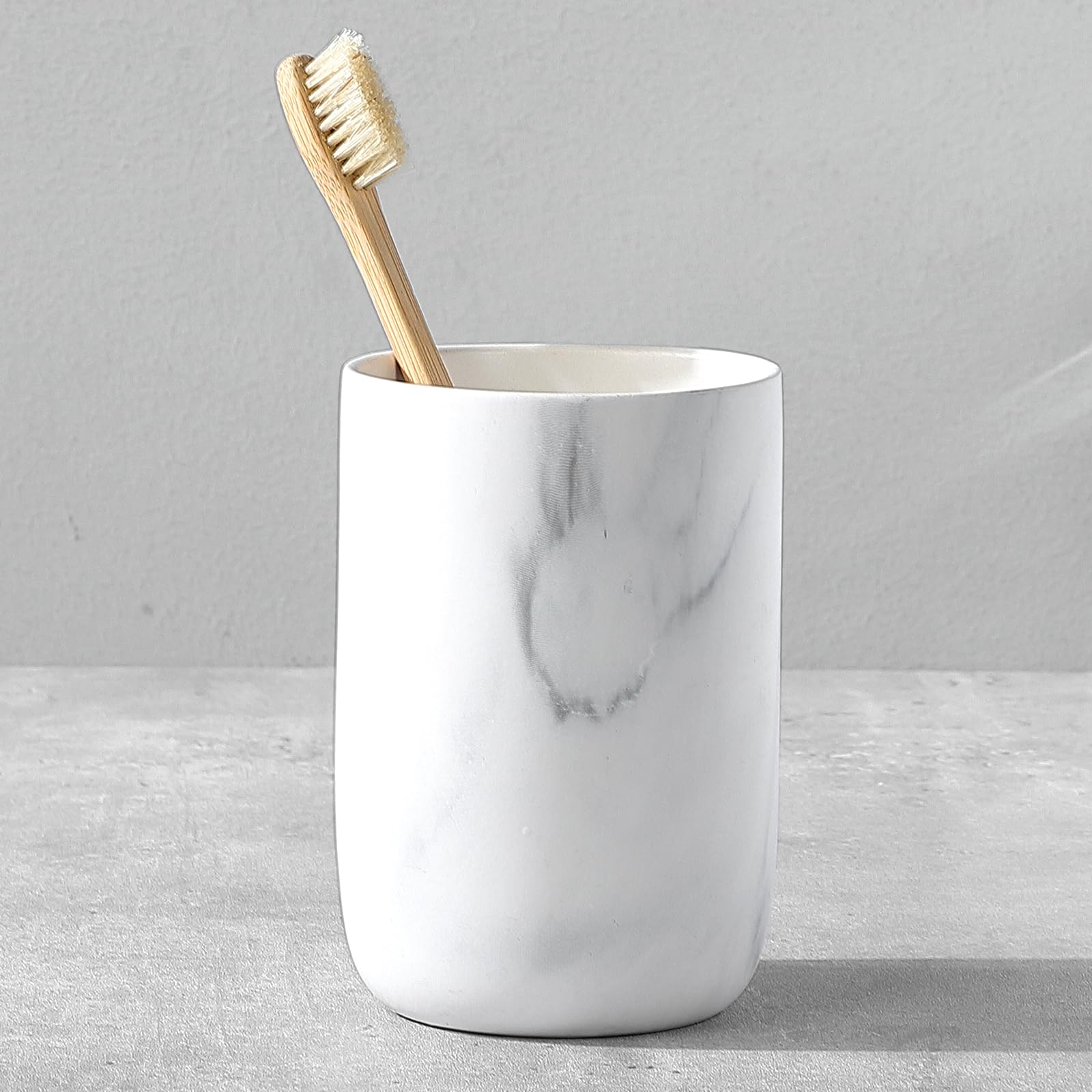 Marble Toothbrush Holders for Bathrooms - 1 Cups Ceramic Toothbrush Toothpaste Holders, White Marble Bathroom Tumbler Cups Reusable Toothbrush