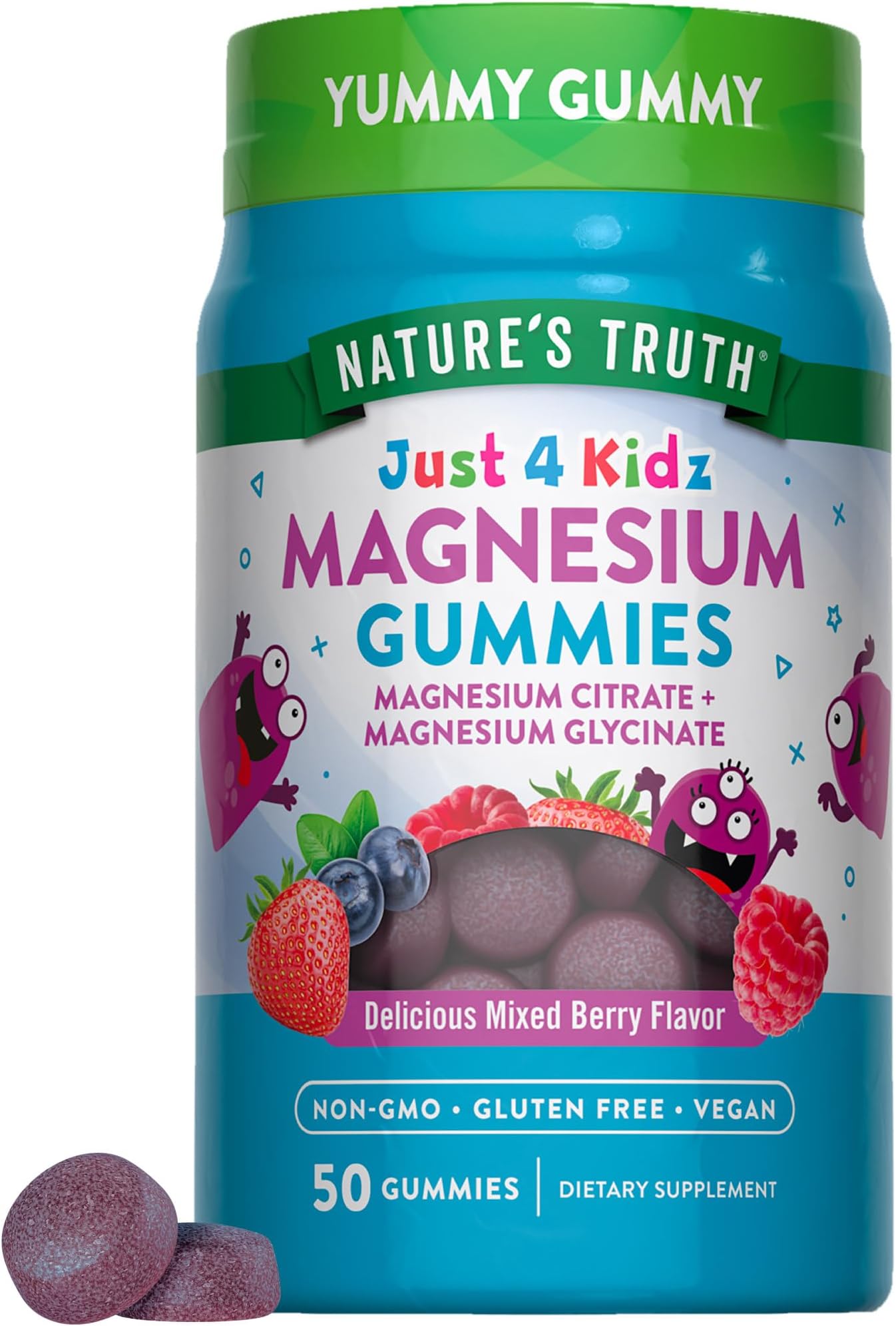 Nature's Truth Magnesium Gummies for Kids | Glycinate & Citrate | 50 Count | Mixed Berry Flavor | Vegan, Non-GMO & Gluten Free Supplement