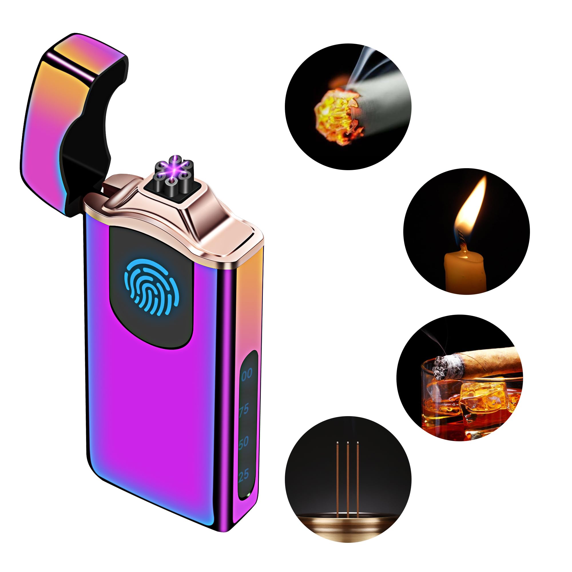Encendedor de plasma de triple arco con batería de 500 mAh, recargable por USB, resistente al viento, encendedor fresco (colorido)