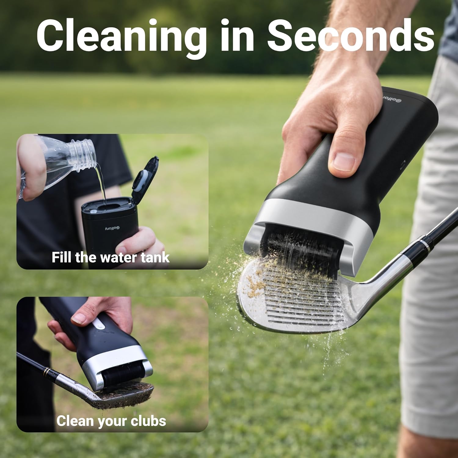 Electric Golf Club Cleaner Brush with Water,Portable Golf Brush and Groove Cleaner,800RPM Motor,60ml Tank,Type-C Rechargeable,Quick-Replace Nylon Brush Head,Golf Accessories for Men,Golf Gifts