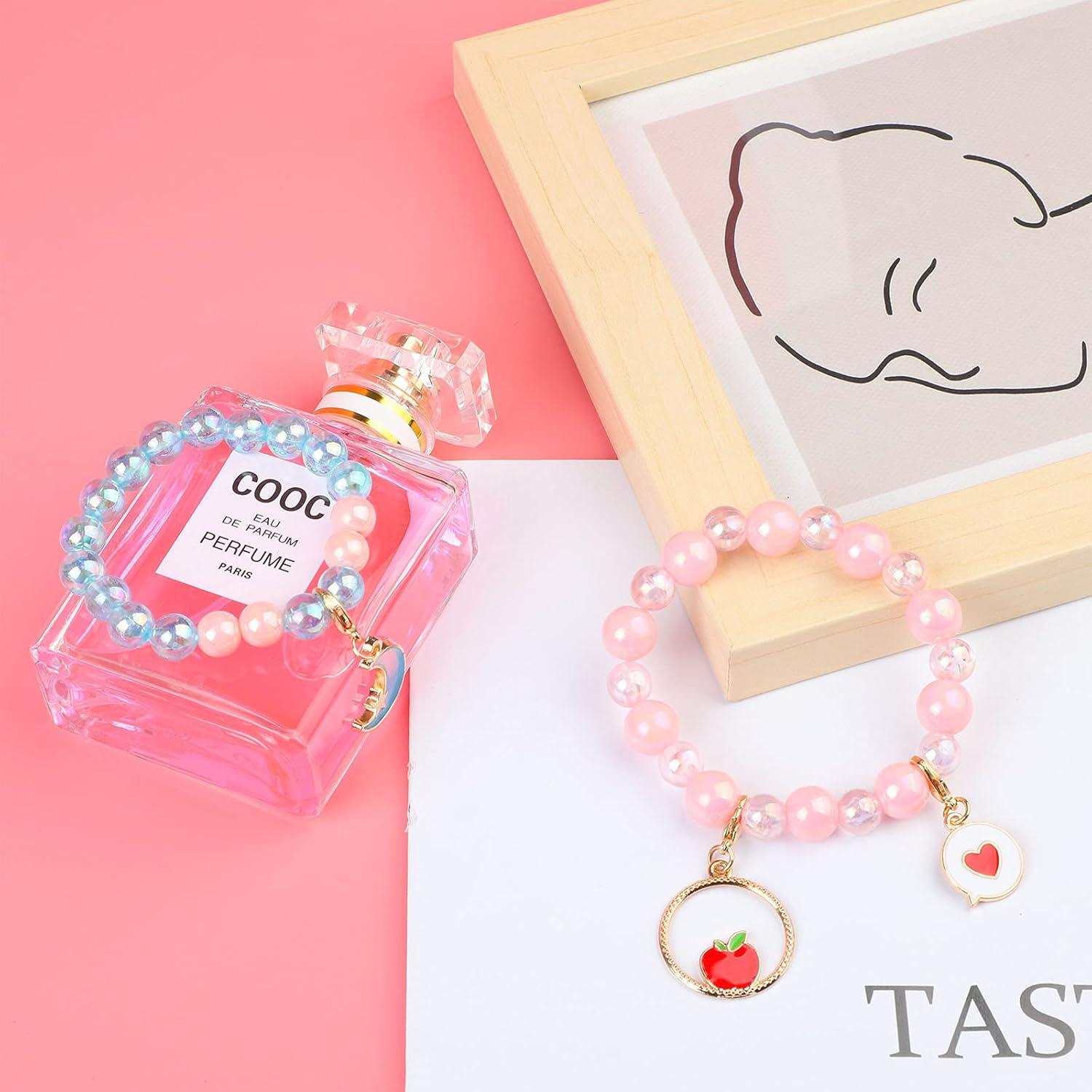 SOTOGO 55 Pieces Girls Bracelets Set Colorful Bracelets Princess Rainbow Unicorn Bracelet Charm Beaded Dress up Party Favors Bracelet for Kids Girls