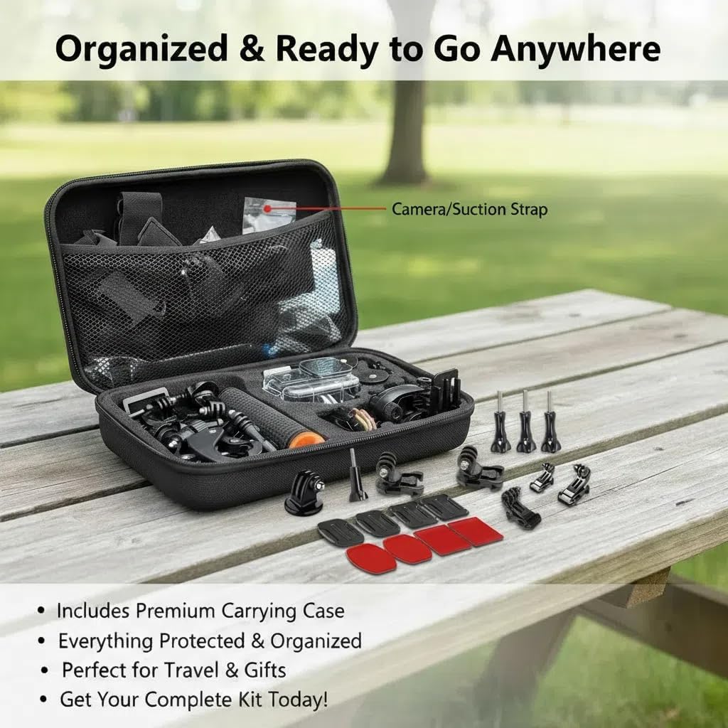 Accessories Kit for DJI OSMO Action 6, 70m Waterproof Housing Case, Tempered Glass Screen Protector, Floaty Bobber Grip, Large Carrying Case, Mounts Chest/Head/Handlebar