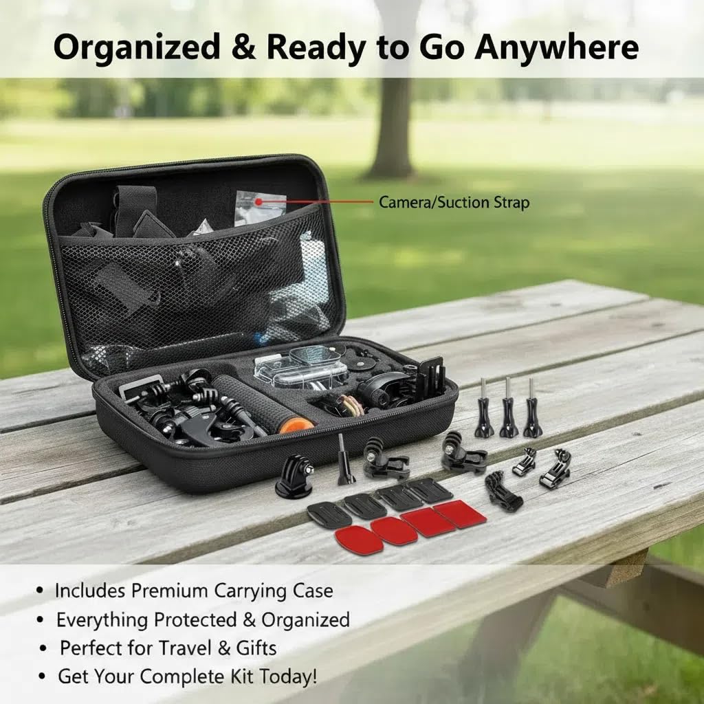 Kit accessori compatibile con DJI OSMO Action 6, custodia impermeabile, pellicola protettiva in vetro temperato, manico bobber galleggiante, grande borsa per il trasporto, supporto per torace/testa