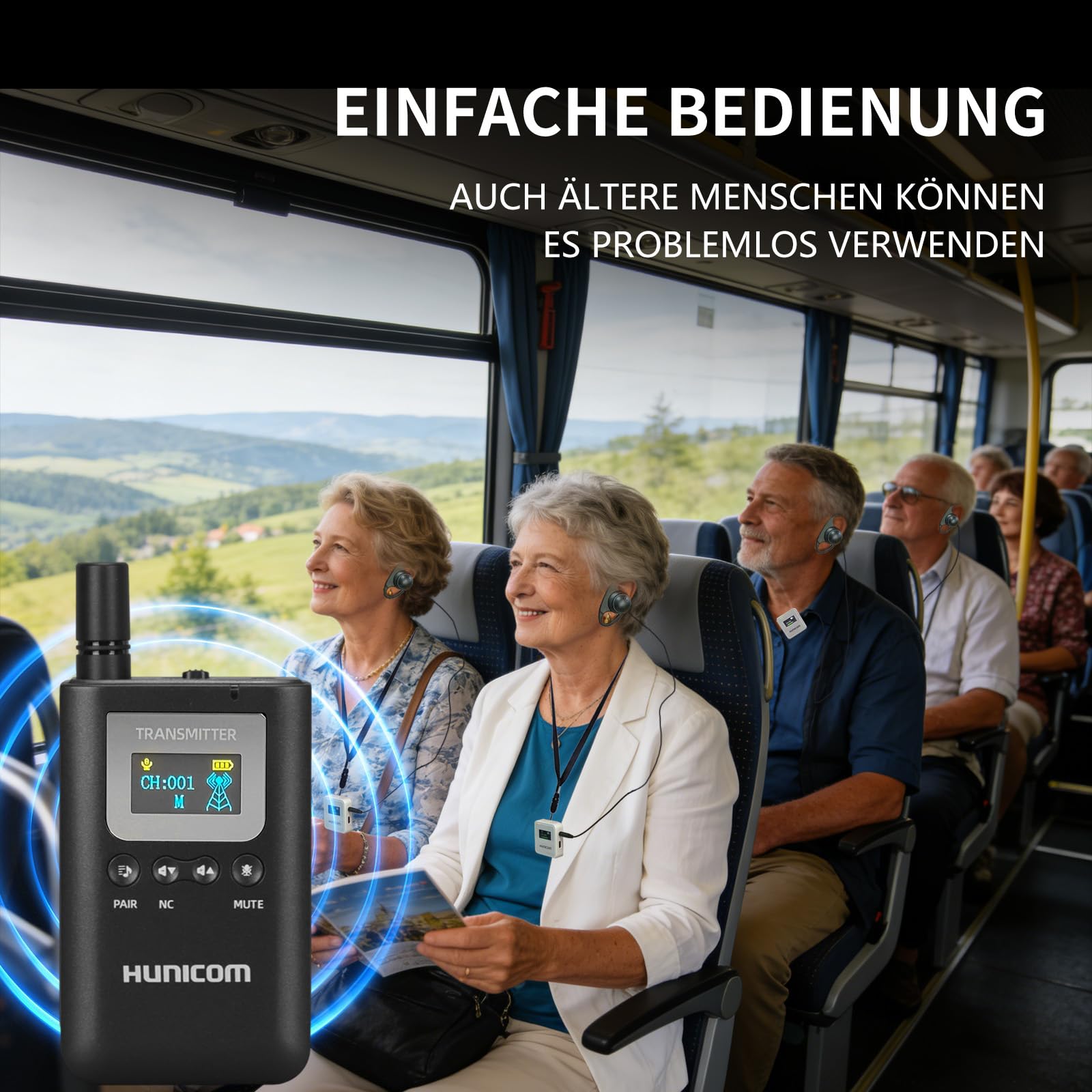 HUNICOM Système de guide de tour sans fil : solutions de guidage professionnelles de groupe avec une qualité sonore claire, une transmission stable et une longue durée de vie de la batterie