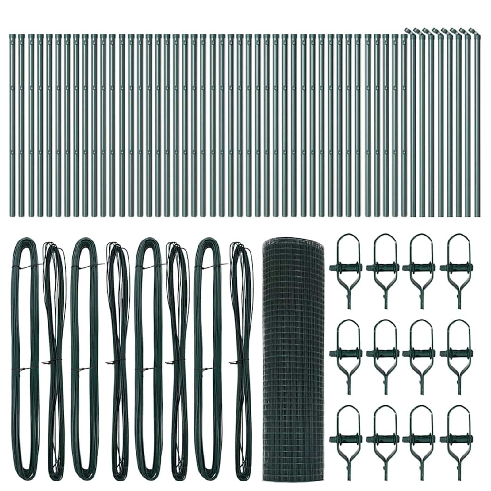 Słupki ogrodzeniowe zielone – odporna na korozję stal/PCW, malowana proszkowo, 10000 x 3,2 x 80 cm, 52 sztuki, do bezpiecznego odgraniczenia zewnętrznego