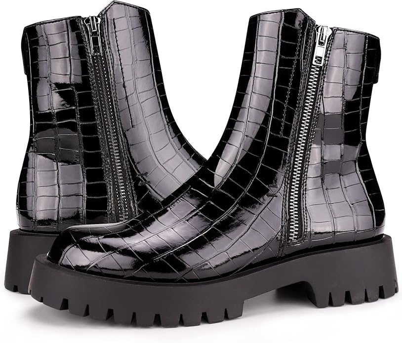 ISOMEI Womens Crocodile Platform Leather