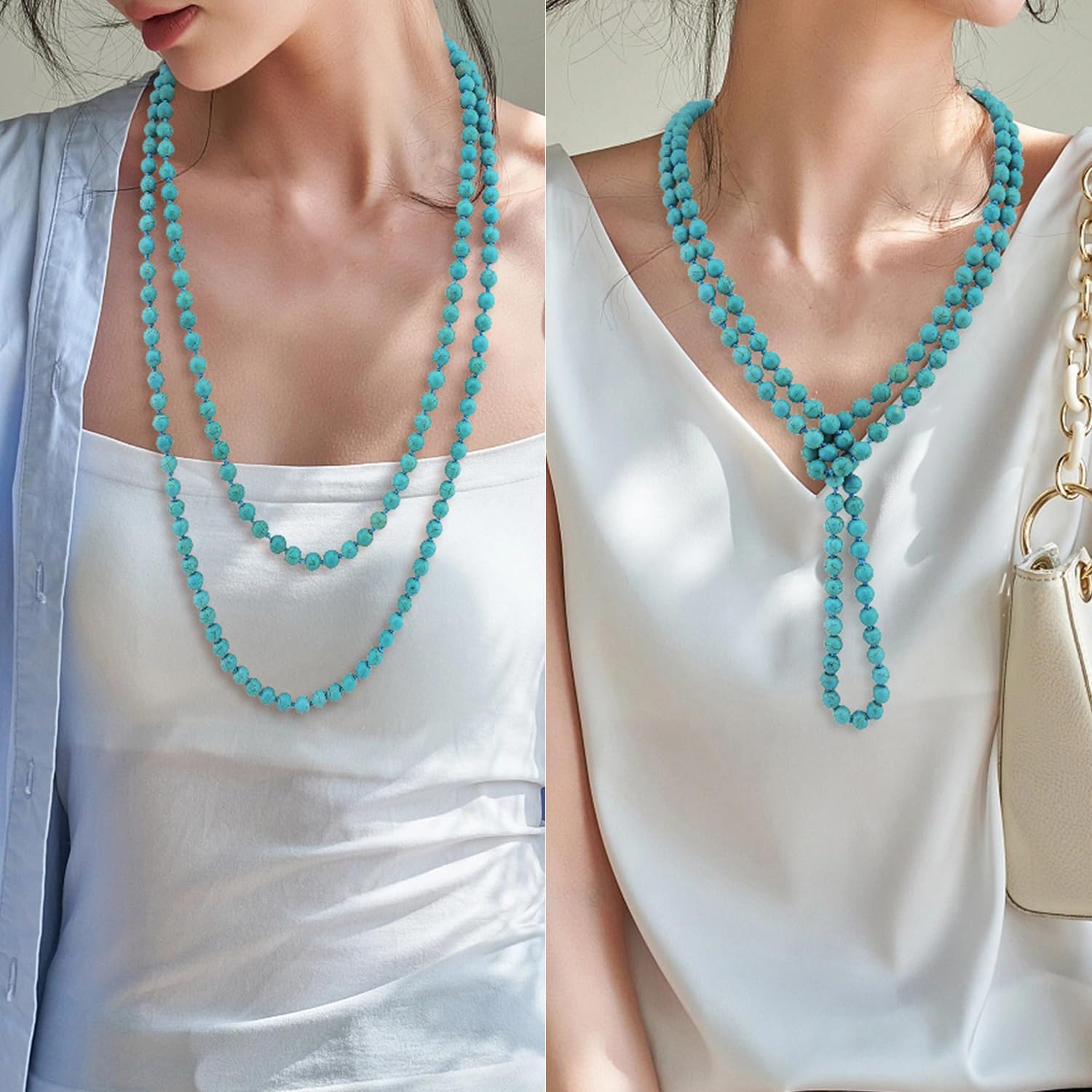 Firstmeet Fashion Beads Rope Knot Long Beaded Necklace Versatile 60" Strand Costume Jewelry for Women - Image 2