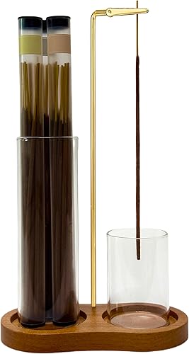 Soporte de incienso de vidrio, soporte para quemador de incienso con almacenamiento, soporte de incienso para colgar boca abajo para palos con