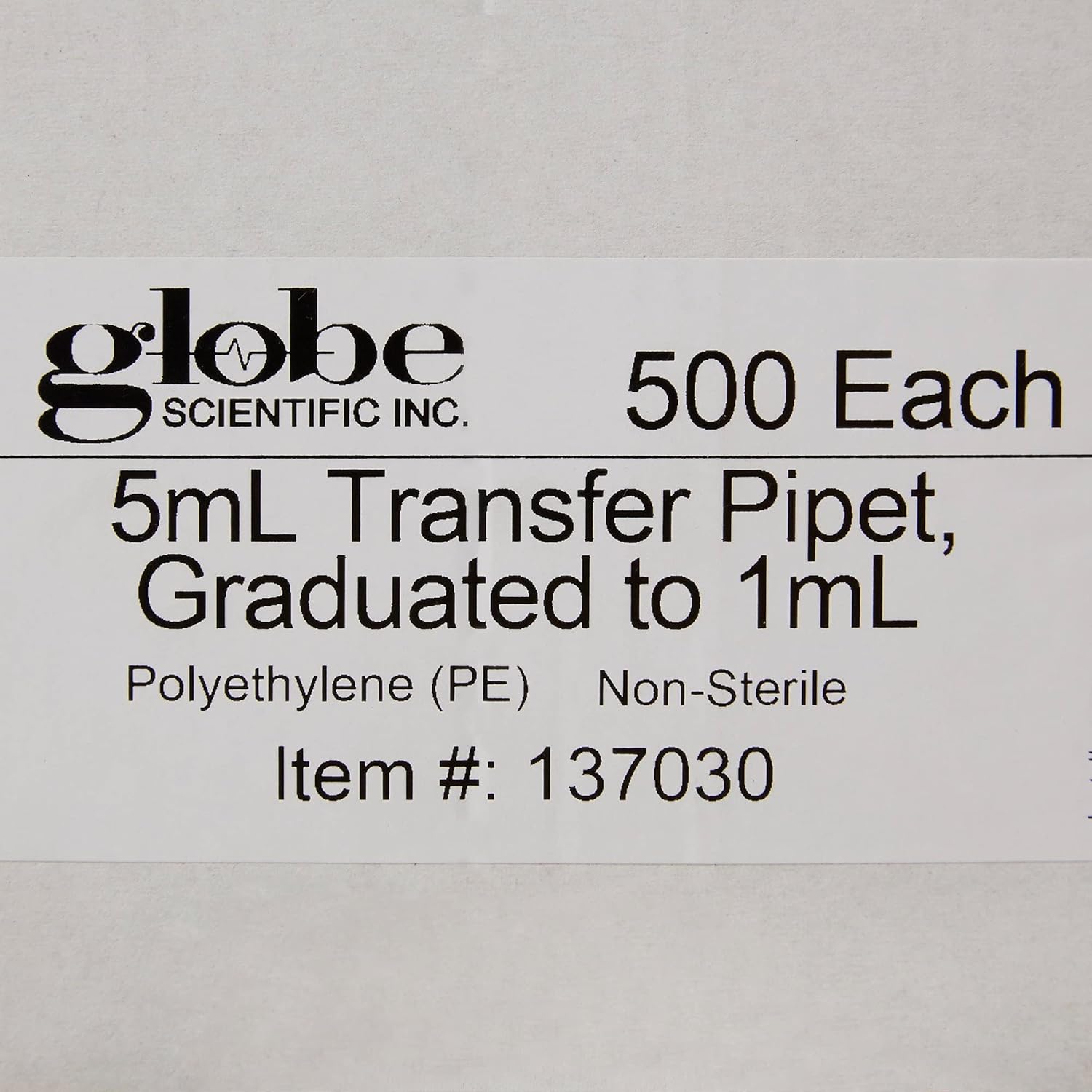 Globe Scientific LDPE Transfer Pipette 5 mL 0.25 mL Graduation Increments 3.4 mL Draw Volume 5000 pcs