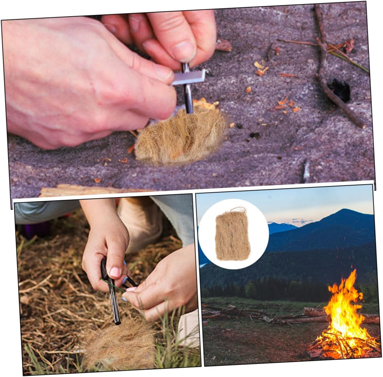 VANZACK 6pcs Essential Camping Gear Natural Jute Silk Fire Starters for Quick Easy Ignition Anywhere