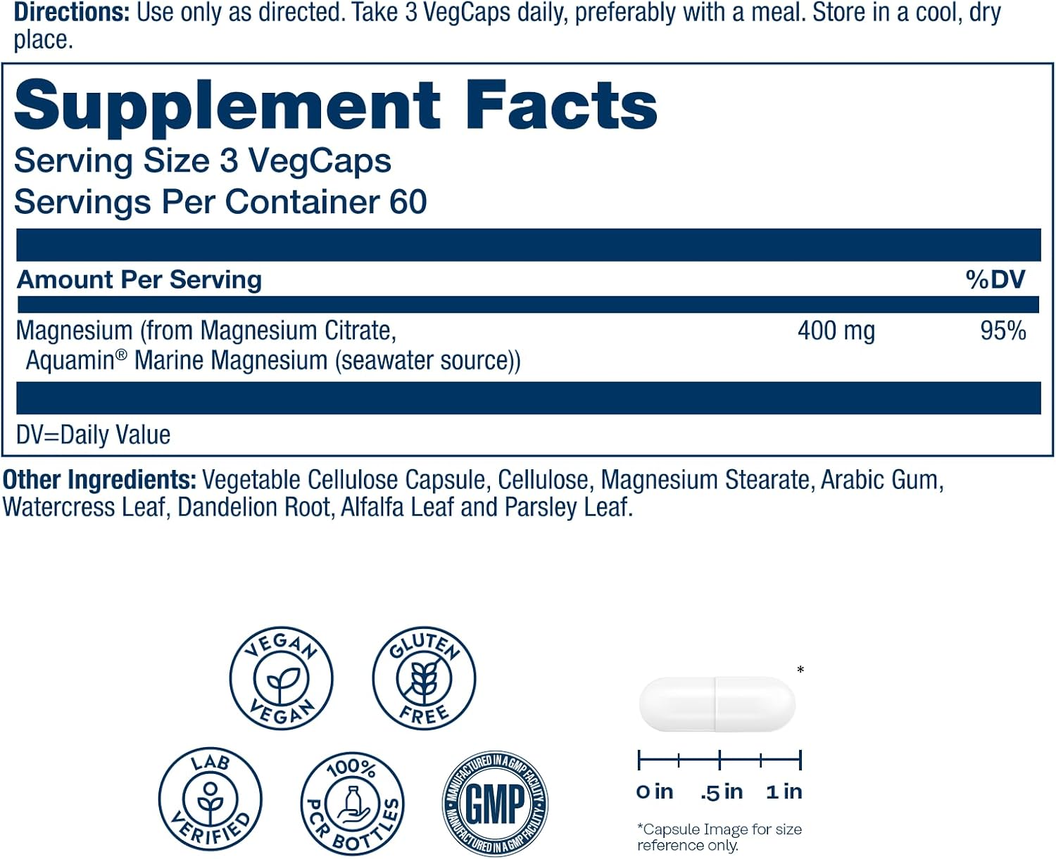 SOLARAY Magnesium Citrate 400mg - Magnesium Supplement - Bone Health, Muscle, Relaxation and Heart Health Support - Vegan, Gluten Free - 60 Servings, 180 VegCaps