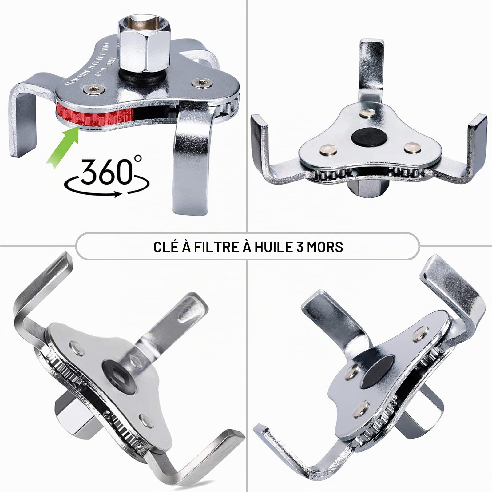 Toolwiz Clé à filtre à huile universelle 64 à 116 mm Clé à filtre à huile 3 griffes réglables Pince Filtre à Huile outils de réparation automobile pour voitures camions