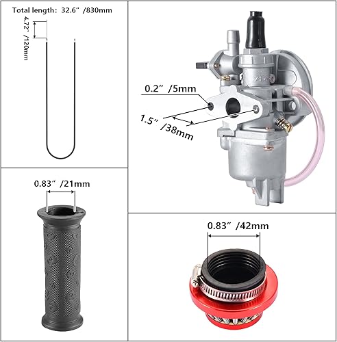 Miniatura 2 de RUTU Carburador de 49cc y puños de mango de acelerador giratorio de 78" (22mm) de repuesto para motores de 2 tiempos 47cc 49cc mini bicicletas ATV