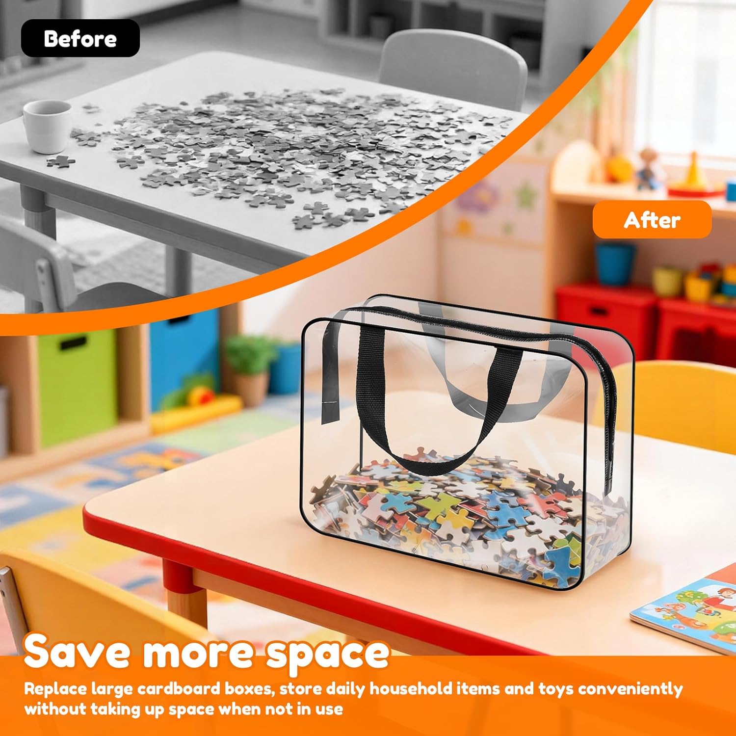 18 Pack Toy Storage Bags Clear PVC Board Game Storages 3 Size Waterproof Toy Bags With Zipper for Building Blocks, Puzzles, Small Toys and Kids Books