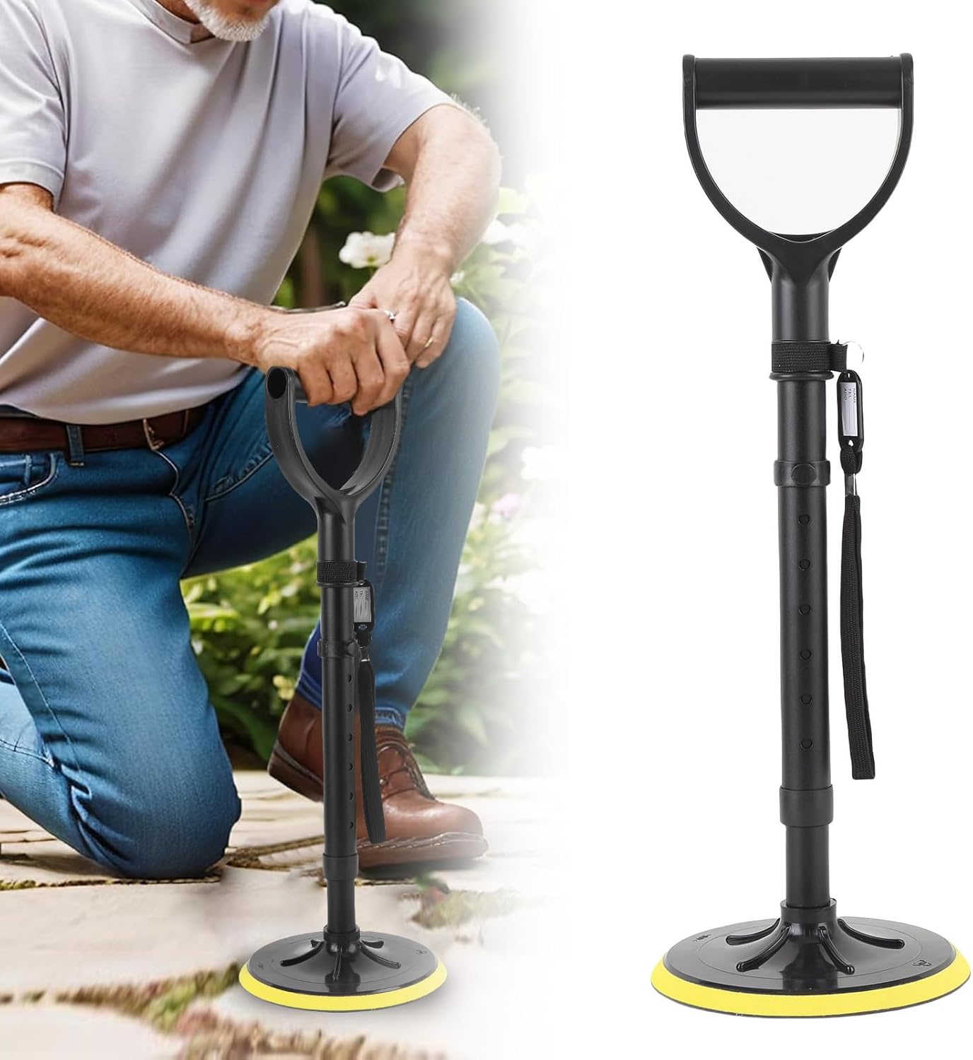 Adjustable Mobility Aid Tool 7 Height, 20-25.8 Inch Standing Assist Device with Non-Slip Base for Elderly Floor to Stand Support