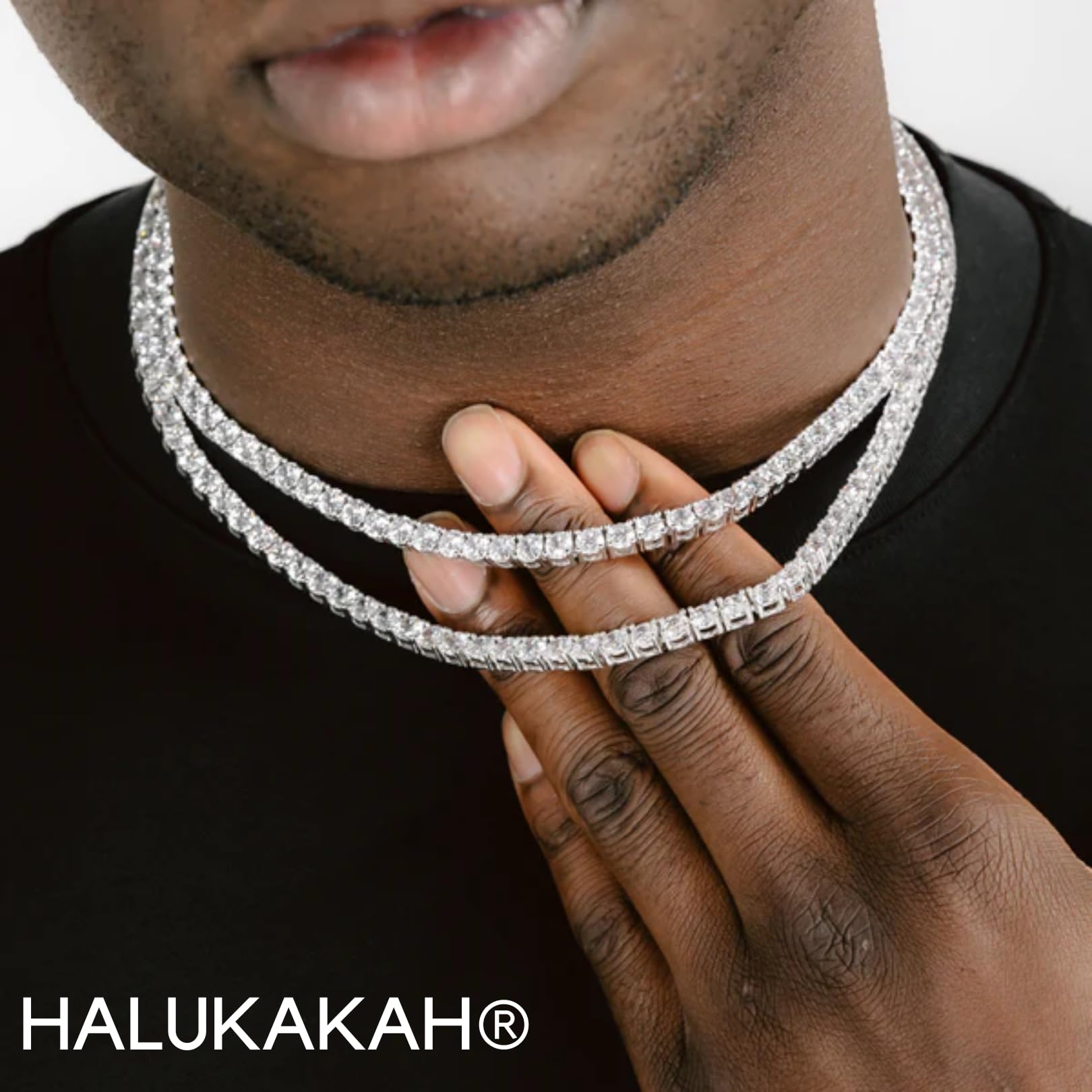 HALUKAKAH Catena da Tennis Uomo Iced out,5.5mm/3mm Catena d'oro Oro Reale 18k/Oro Bianco Platino/Placcato Nero Rodiato Bracciale Collana Girocollo,Diamanti da Laboratorio Set a Mano,Regalo per Lui