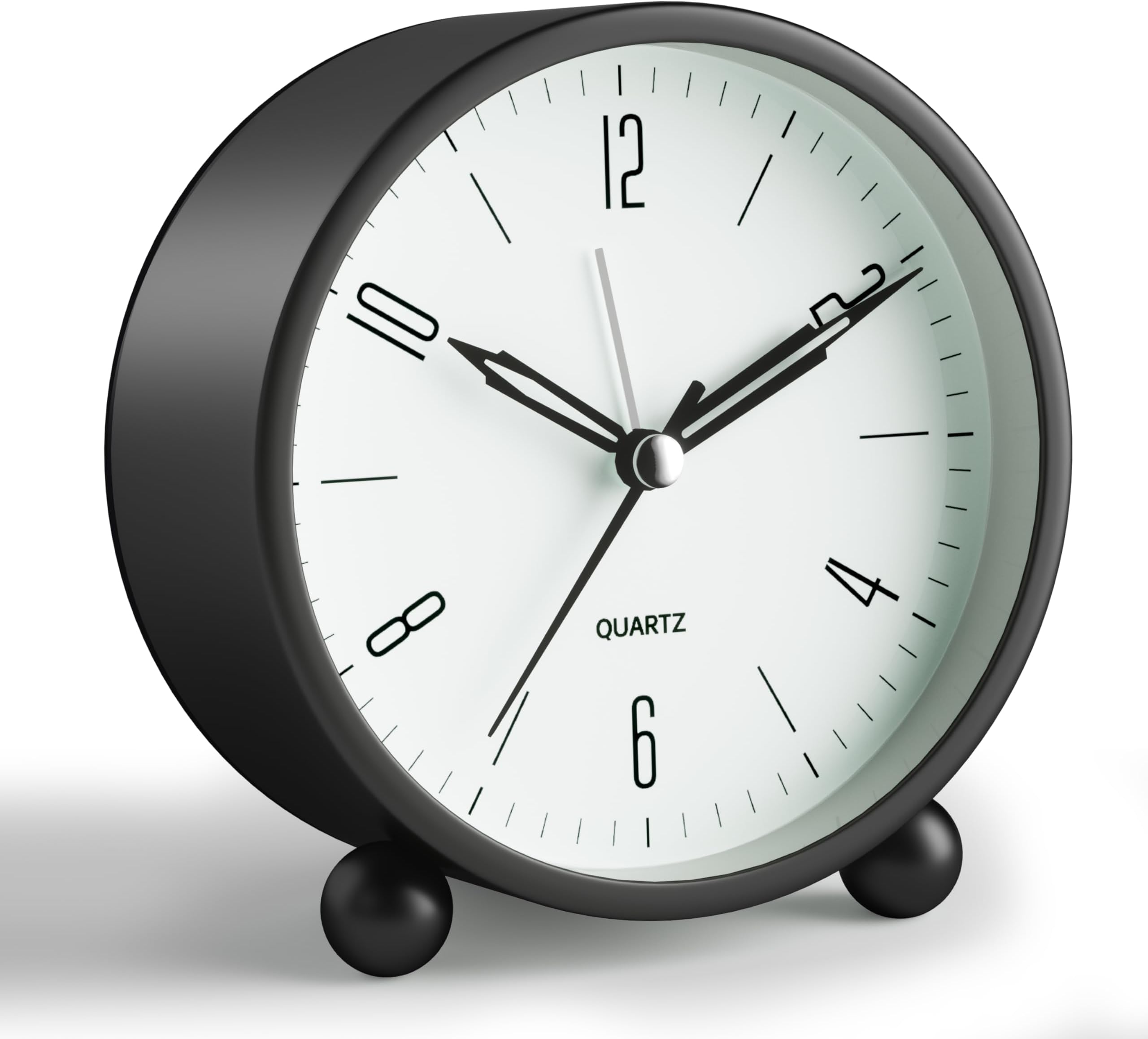 Analog Alarm Clock, 4 inch Super Silent Non Ticking Small Clock with Night Light, Battery Operated, Simple Design, Old Fashioned Style Black Decor, for Bedroom, Bedside, Desk, Adult, Kid, Gift, Black
