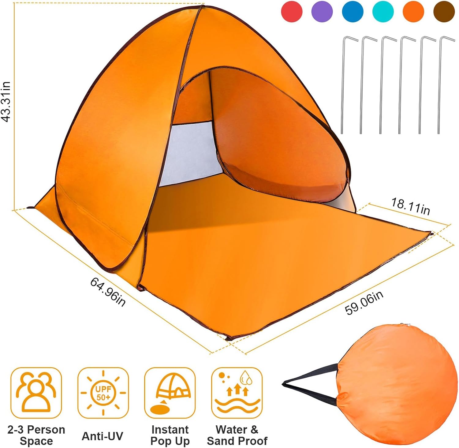 Pop Up Beach Tent, Anti UV Automatic Sun Shelter Umbrella, Portable Sun Shade Shelter for 2-3 People, Outdoor Instant Pop Up Beach Shade Tent with Carrying Bag